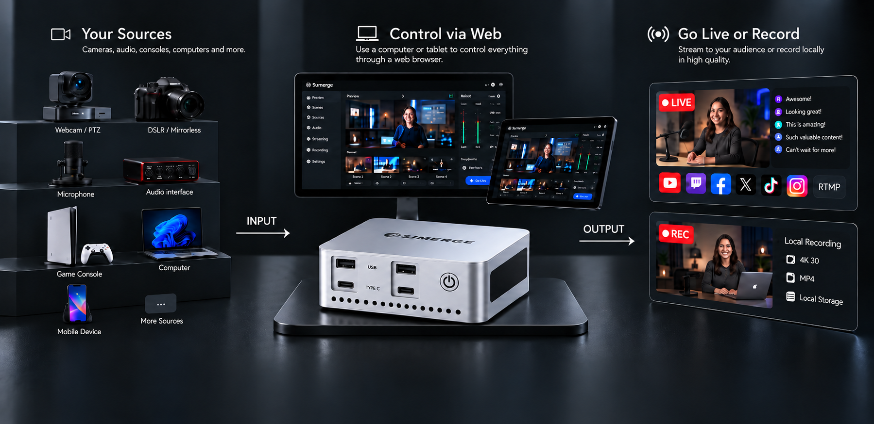 Connect, Control, then Stream and Record